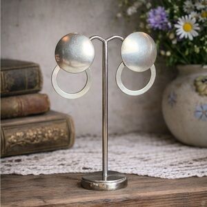 Vintage Sterling Silver Circle, Dangle, Light Clip On Earrings, Stamped “925”